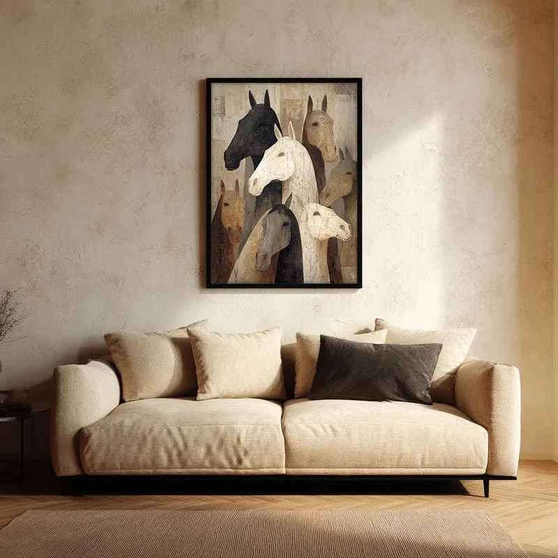 Herd of Horses Wall Painting With Black Frame media 1