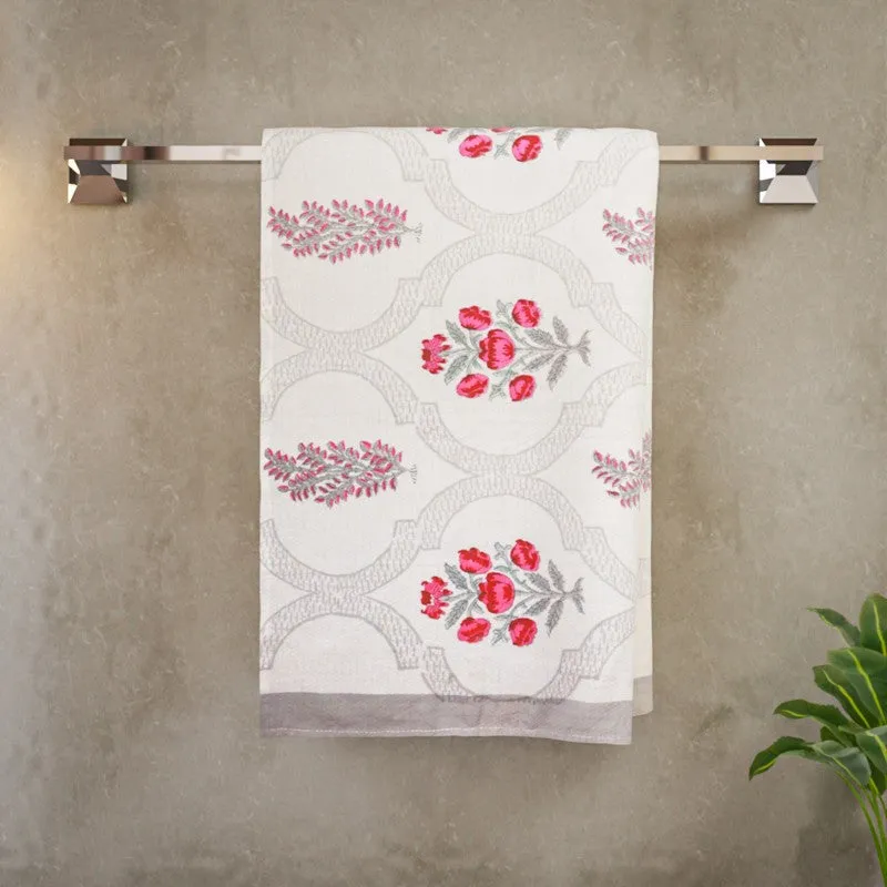 Flora Drift Cotton BathTowel - Red & White media 3