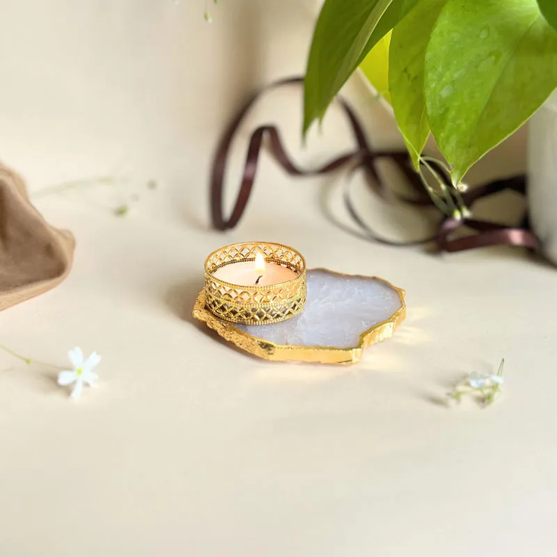 Niema Handcrafted Agate Tealight Candle Holder - White media 1