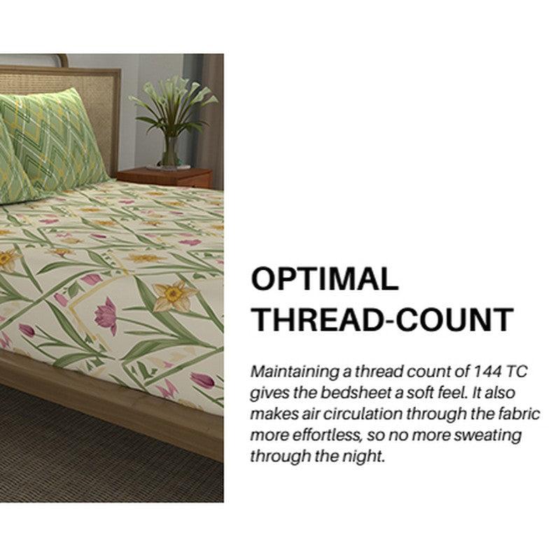 Urban Space Meadowra Cotton Bedsheet (Green) - 144 TC media 9