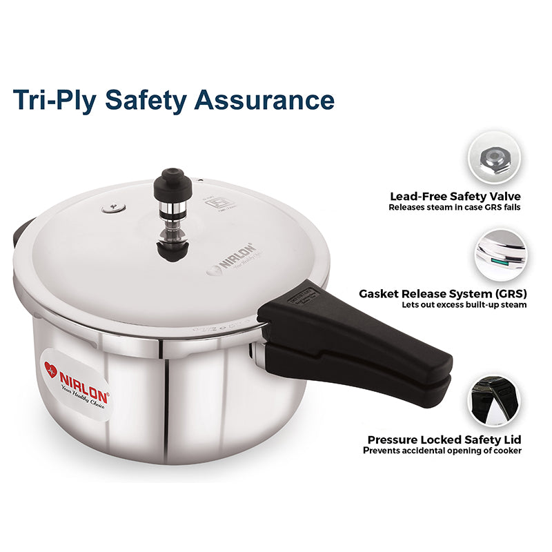Nirlon Steel Pressure Cooker - 5000 mL/ 11 Inches media 6