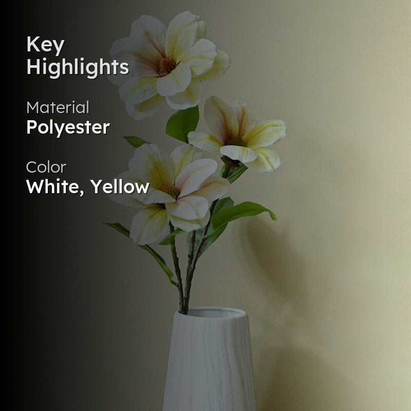 Artificial Magnolia Flower Stick - White & Green media 2