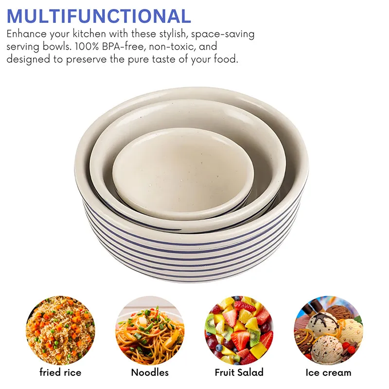 Tiare Ceramic Serving Bowl (Blue/550 mL/350 mL/125 mL) - Set Of Three media 4