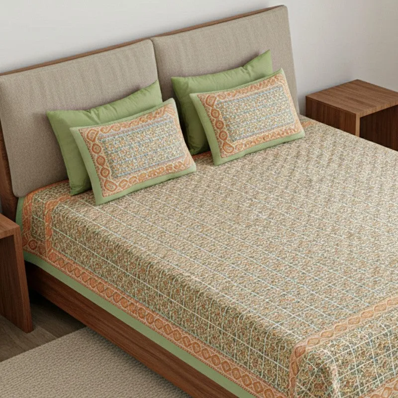 Aavni Cotton Bedsheet (Soft Green, Orange) - 180 TC media 3