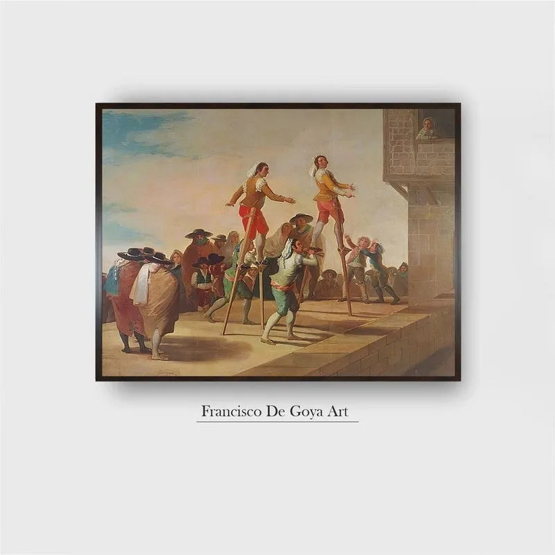 Framed figurative wall painting with text below on a light background