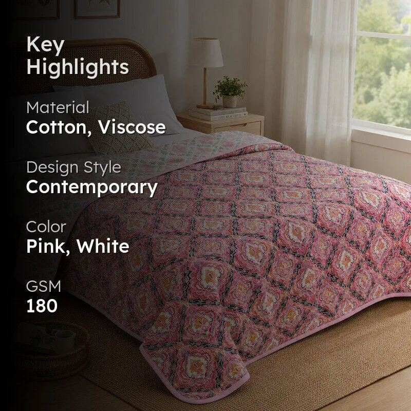 Kapali Astract Reversible Cotton Dohar (Pink)  - 180 GSM - 2
