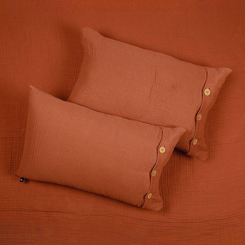 Nautica Champagne Whisper Solid Cotton Bedsheet (Rust Orange) - 350 TC media 5