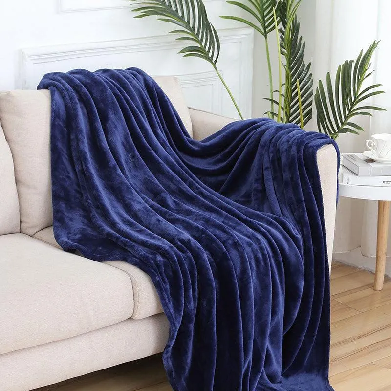 Sarva Solid Knitted Cotton Flannel Blanket (Dark Blue) - 190 GSM media 5