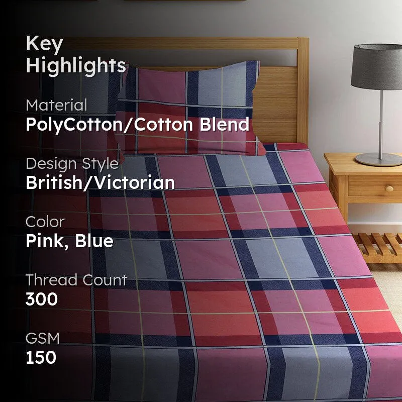 Mulligon Checkered PollyCotton Bedsheet - 150 GSM media 2