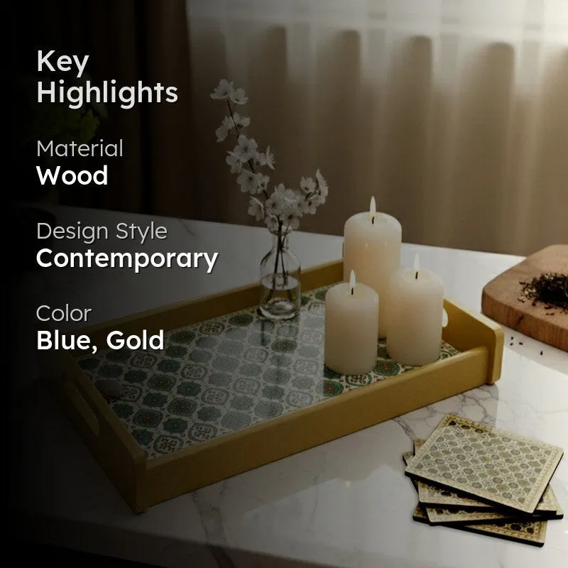 LuxeLeaf Serving Tray with 4 Coasters - Five Piece Set media 2
