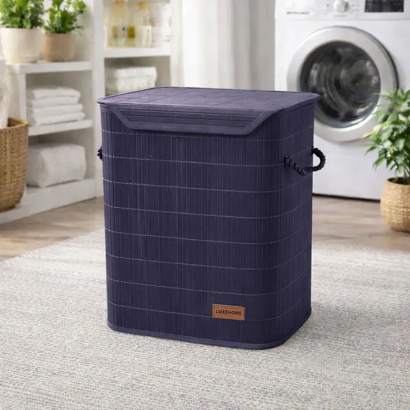 Strap Bamboo Laundry Basket - Navy Blue media 6