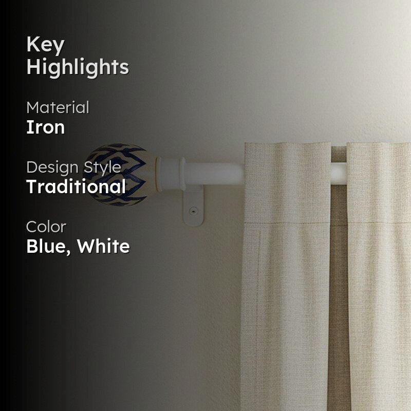 Moroccan MistExtendable 1" Single Curtain Rod With Round Finial & Brackets media 2