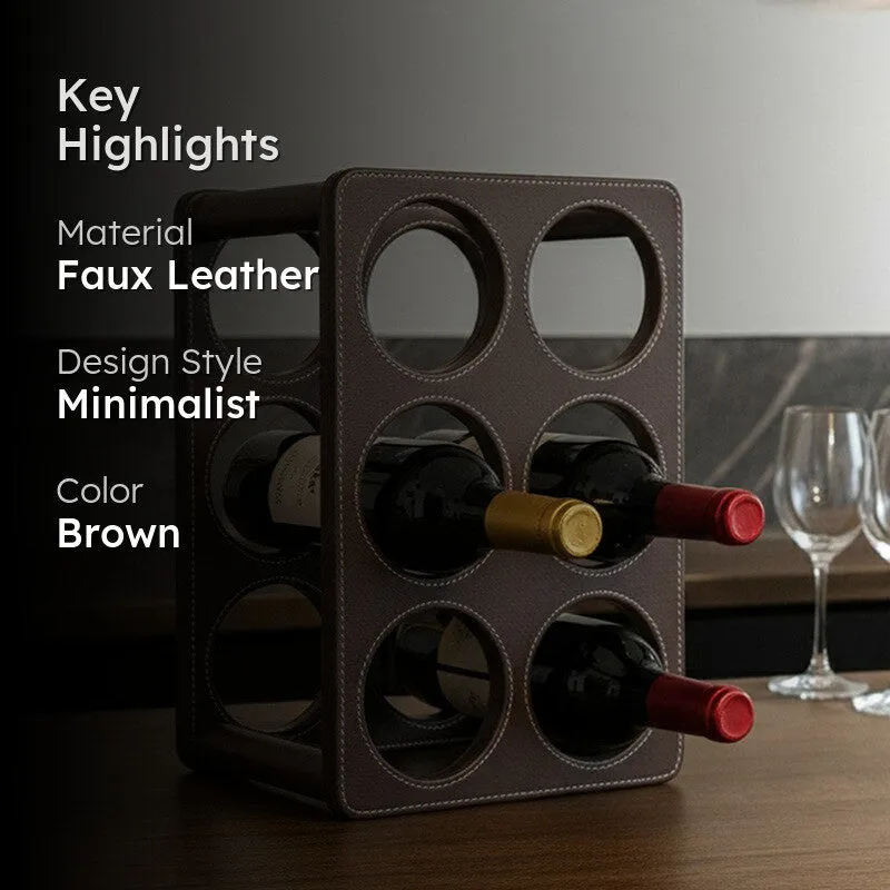 AarviDecor Urban Vault Faux Leather Wine Rack - Brown media 2