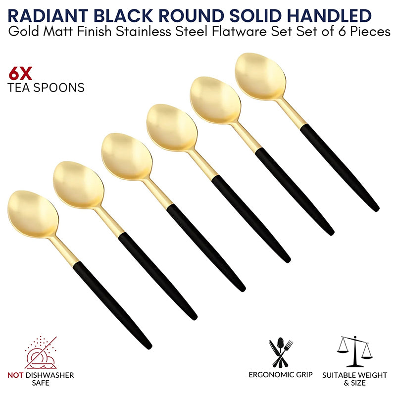 Stirling Stainless Steel Spoon Set (Gold & Black) - Set Of Six media 4