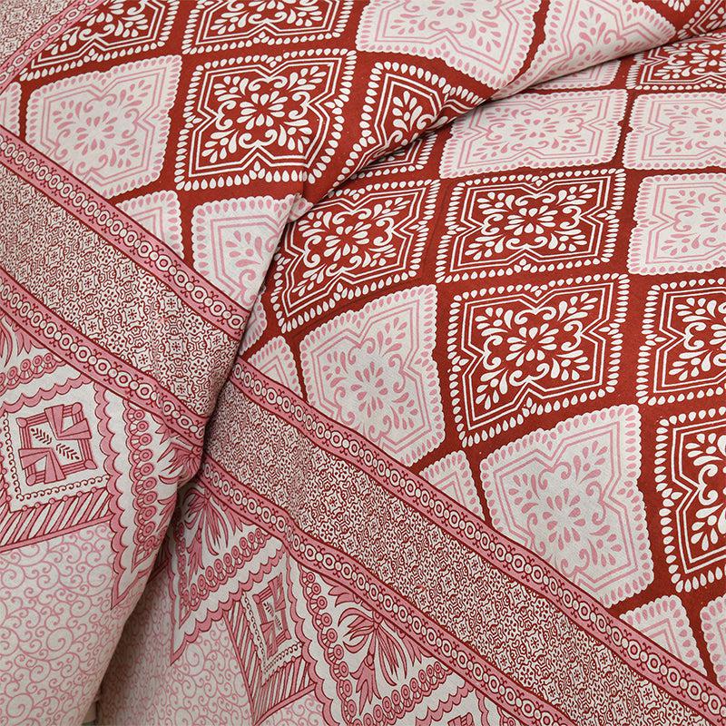 Shadh Geomatric Cotton Bedsheet (Pink) - 180 TC media 3