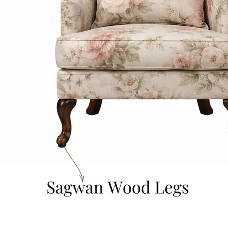 Zenlyx Teak Wood & Velvet Botanical Print Lounge Chair media 6