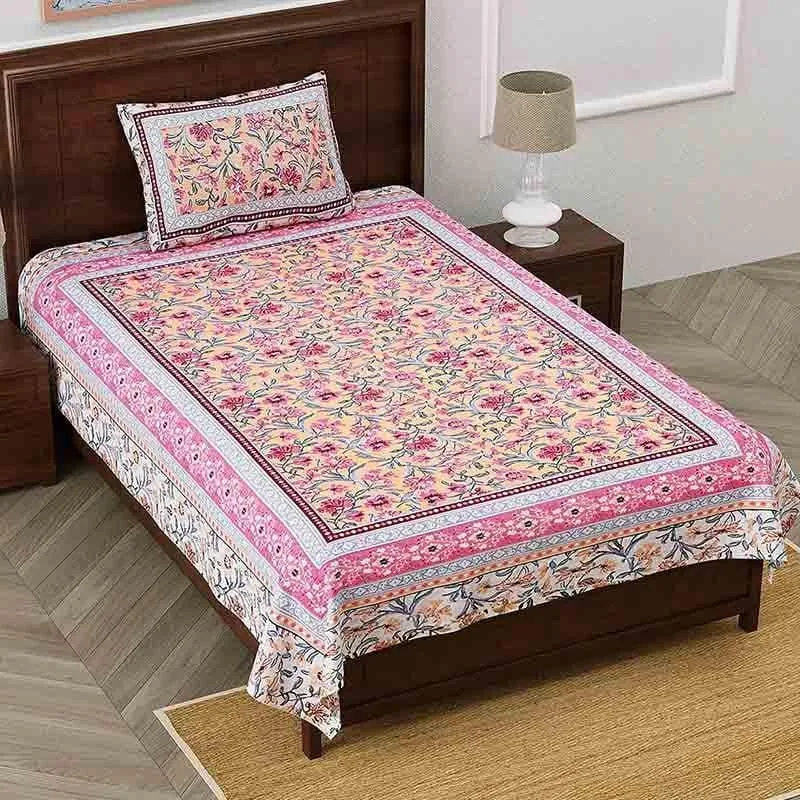 Nazakat Jaipuri Cotton Bedsheet (Light Pink) - 144 TC media 1