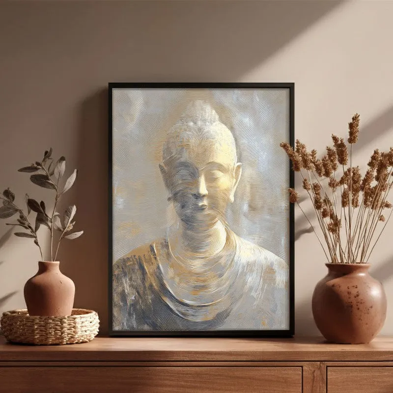 Serene Buddha In Golden Calm Wall Painting With Black Frame media 6