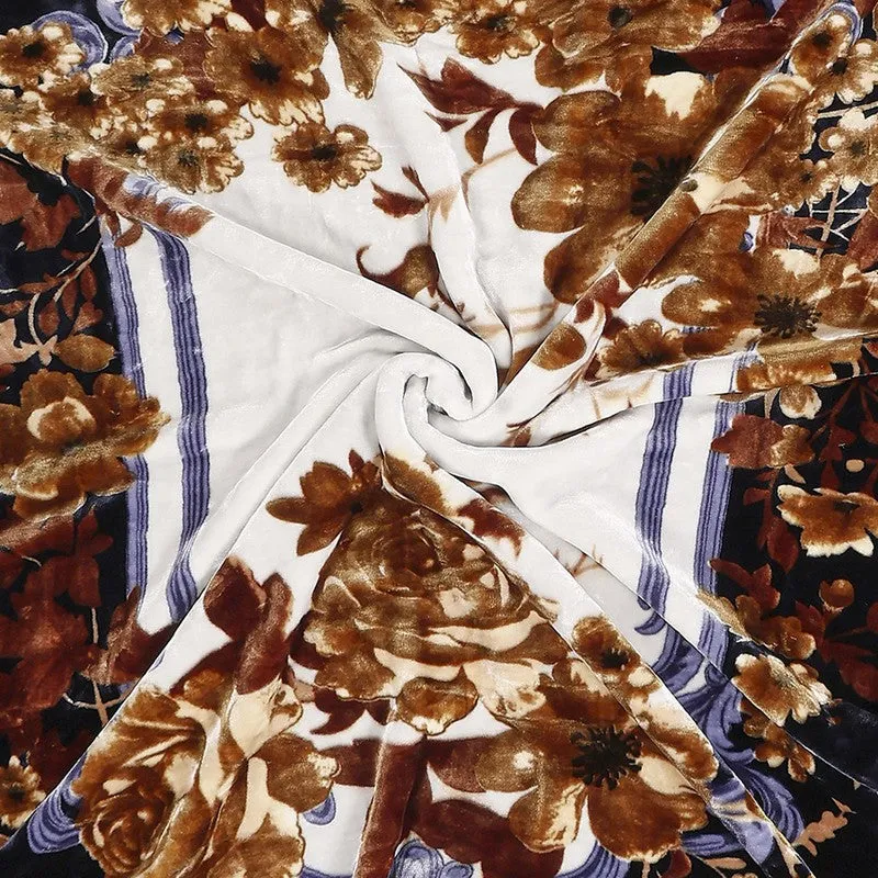 Monte Carlo Midnight Blossom Blanket (Navy,Brown) - 947 GSM media 6