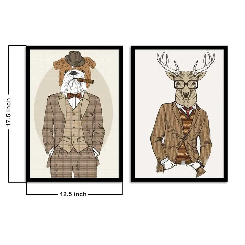 Dapper Duo Paper Wall Painting With MDF Frame - Set Of Two media 9