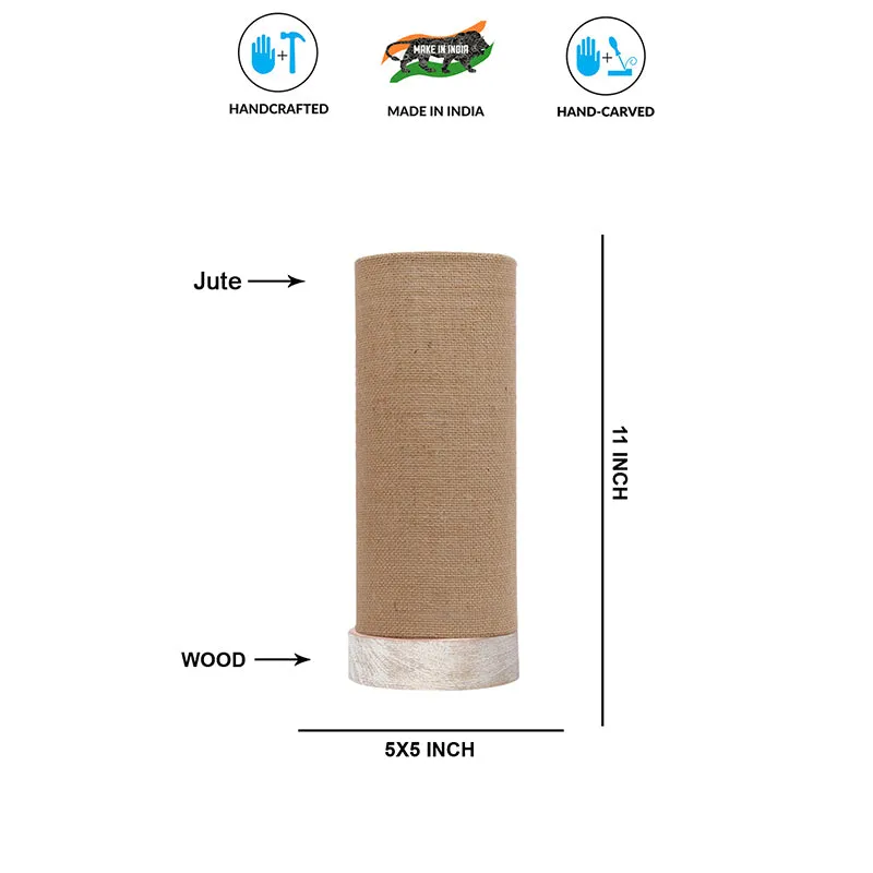 Ocra Tower Wooden Table Lamp With Jute Shade - Beige media 9