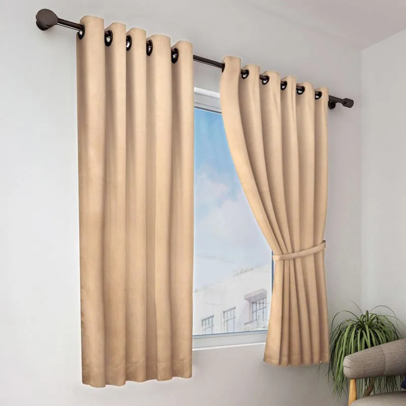 Aurelin Solid Curtains (Beige) - Set Of Two media 1