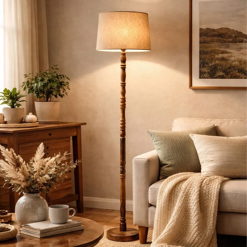 Heritage Turned Wooden Floor Lamp - Brown media 1