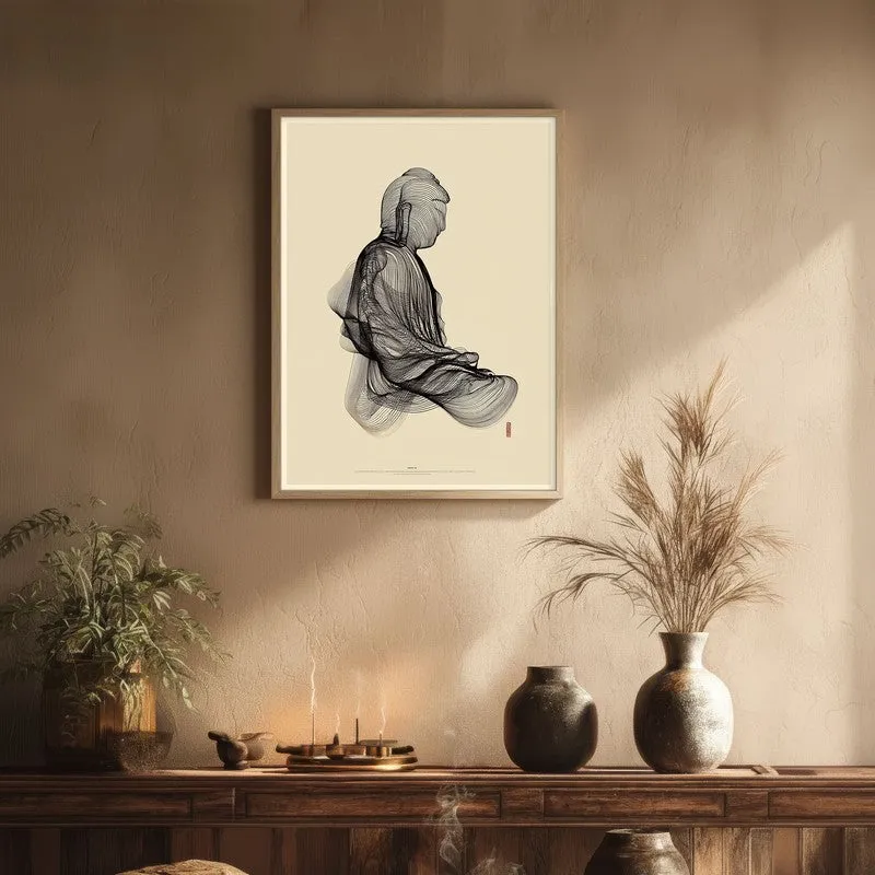 Resting Thought Buddha Archival Paper Wall Painting With Brown Frame media 1