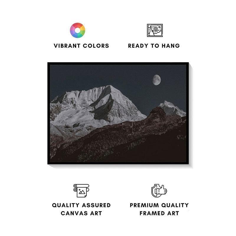 Snow Covered Mountain Tip Canvas Wall Painting - Black Frame media 4