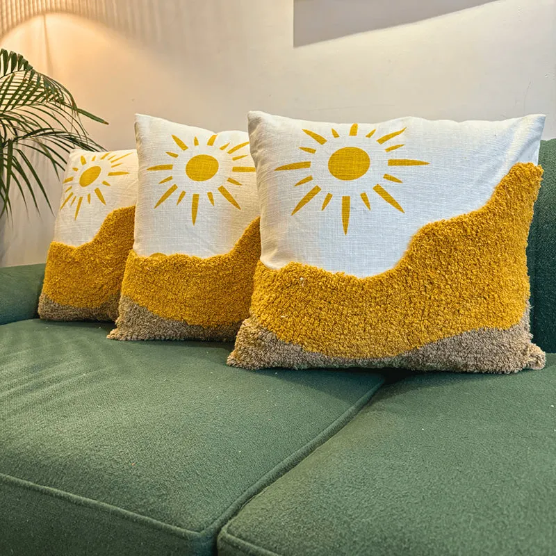 Midnight Sun Tufted Cushion Cover (Yellow & White) - Set Of Three media 2
