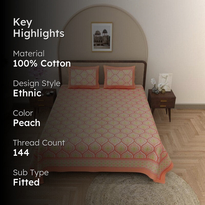 Lavelle Cotton Bedsheet (Peach) - 144 TC media 2
