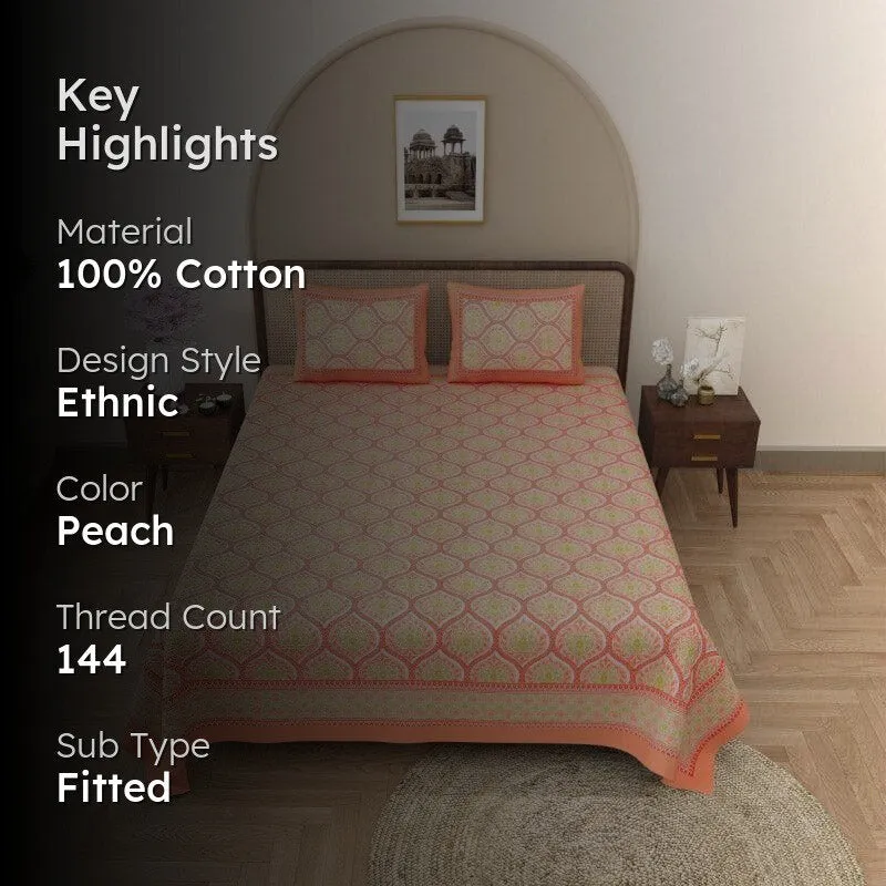 Lavelle Cotton Bedsheet (Peach) - 144 TC media 2