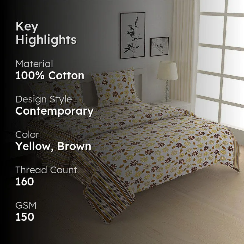 Swayam Smera Floral Bedding Set - Yellow & Brown media 2