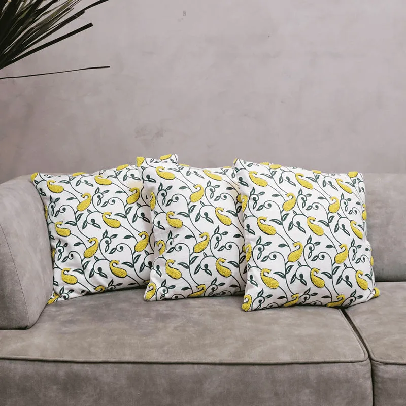 Tuft Tales Tufted Cushion Cover (Yellow & White) - Set Of Three media 1