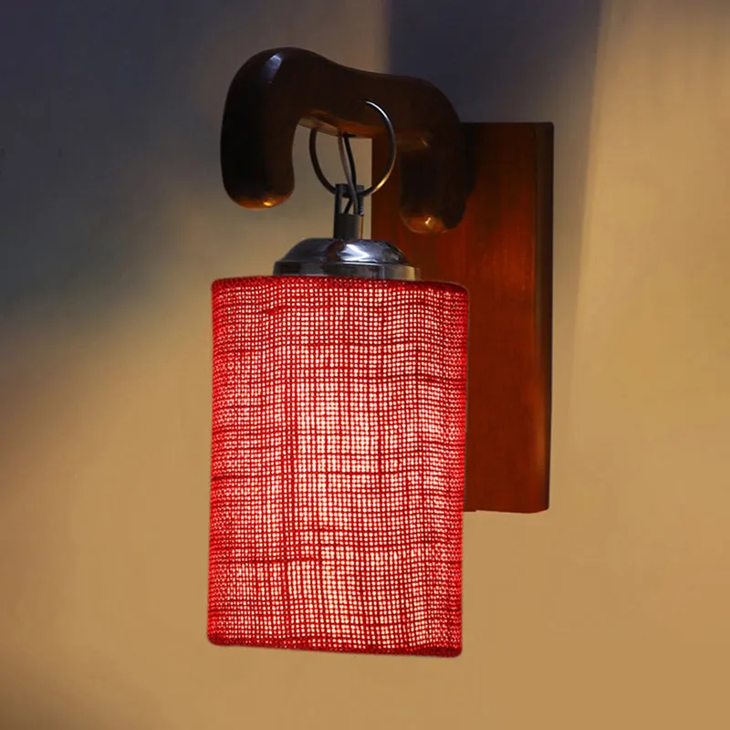 Klarion Jute & Wooden Wall Lamp - Maroon media 5