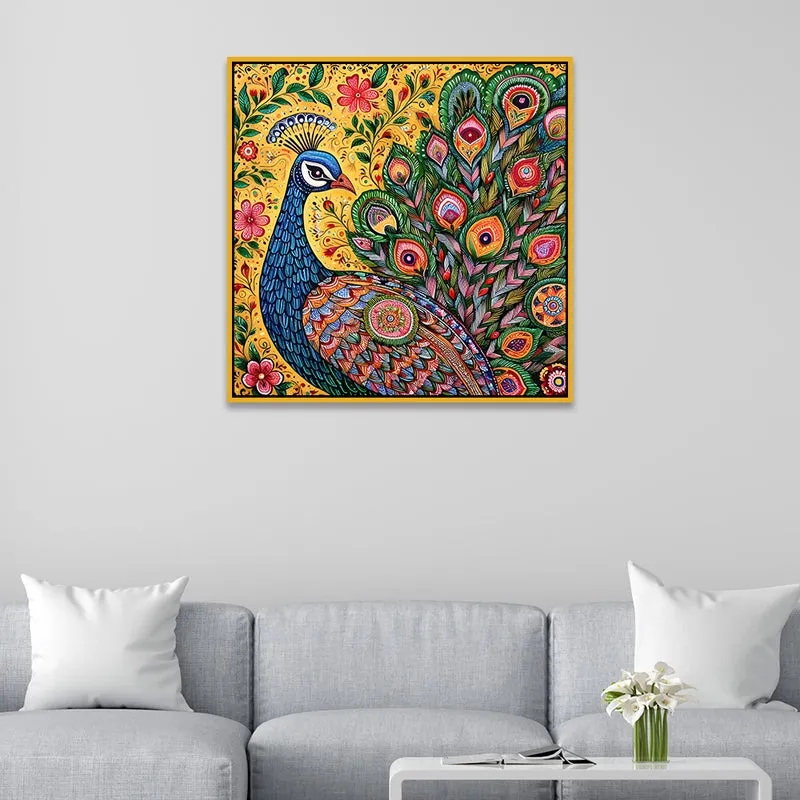 Madhubhani Mayura Canvas Wall Art With Frame media 6
