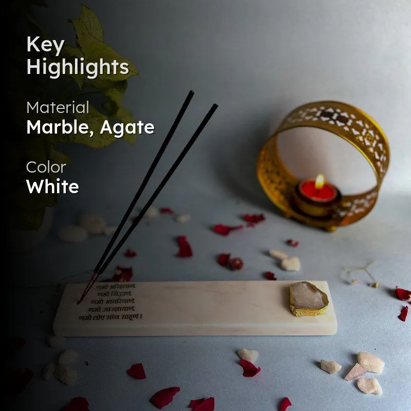 Nmokar Matra Marble Incense Holder With Agate Plating - White media 2