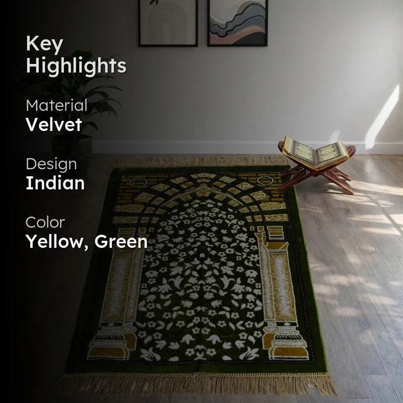 Classic Noor Velvet Pyaer Mat - Yellow,Green media 2