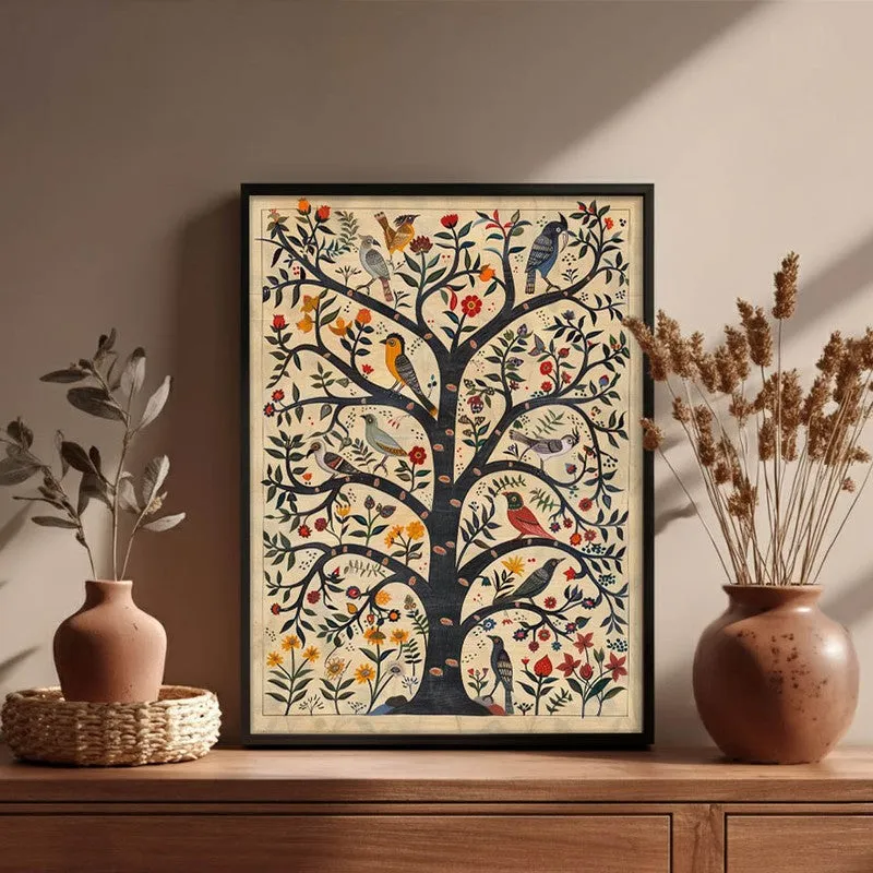 Bloomspire Tree of Life Folk Art Canvas Wall Painting With Black Frame media 5