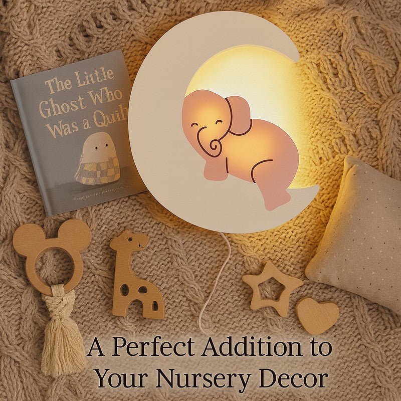 Moon Hug Elephant Battery Operated MDF Wall Lamp - Pink media 3