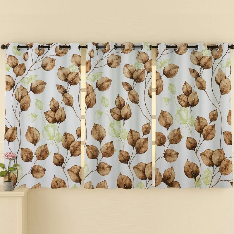 Garden Glow Cotton Curtains (brown,white) - Set Of Three media 4
