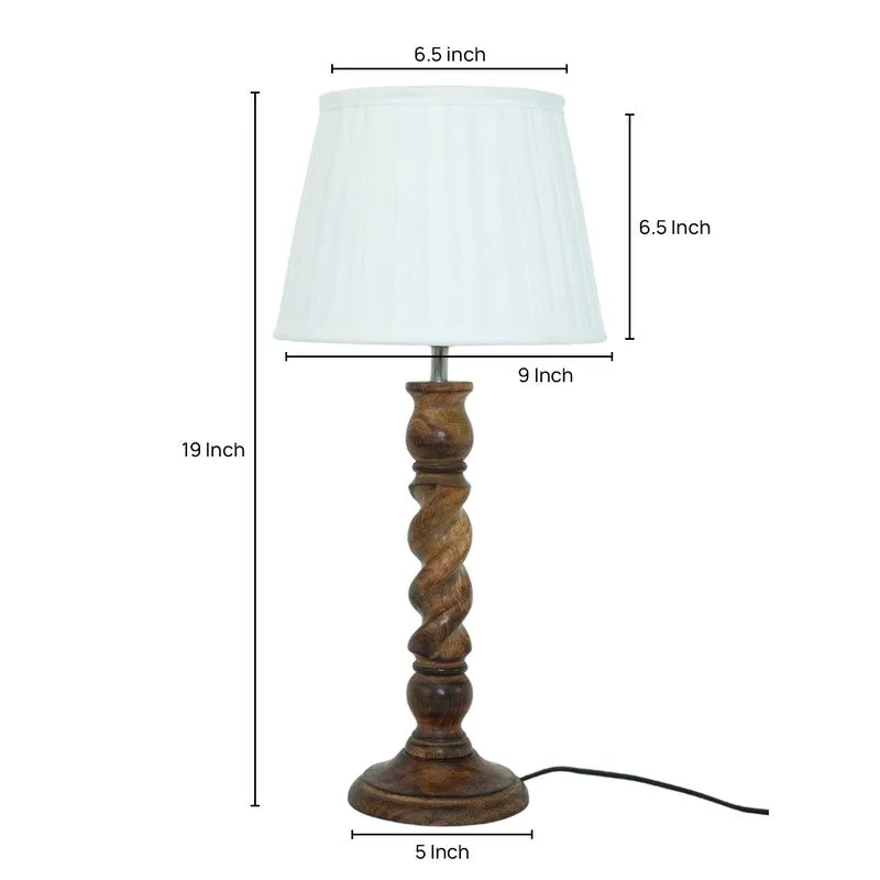 Warm Ivory Wooden Base Cotton Table Lamp - White media 5