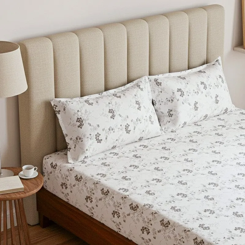 Nivara Floral Cotton Bedsheet (White,Coffee) - 180 TC media 3