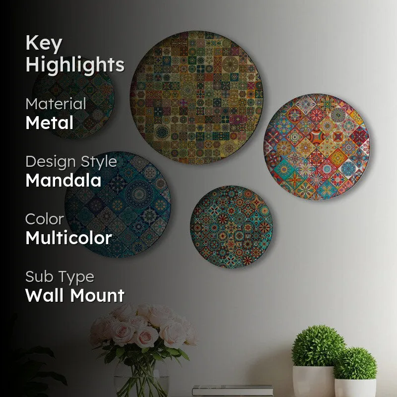Vibrant Mosaic Metal Wall Plate - Set Of Five media 2