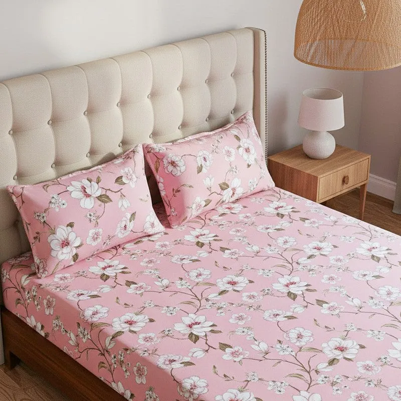 Advina Floral Cotton Bedsheet (Pink) - 180 TC media 3