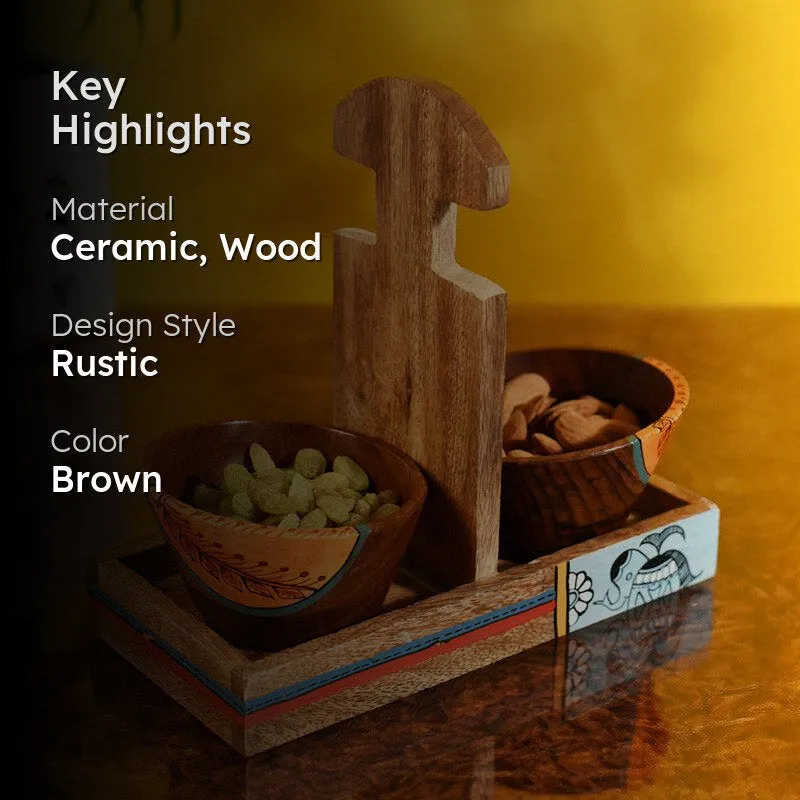 Devika Wooden Serving Bowl With Holder - Three Piece Set media 2