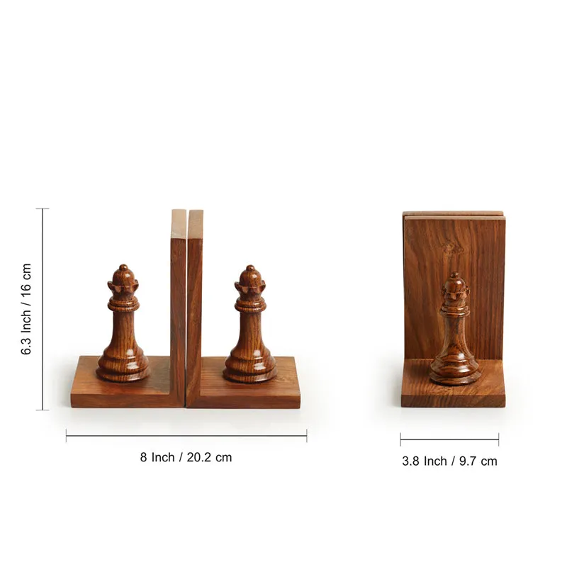 Checkmate Charm Handcarved Sheesham Wood Book End - Set Of Two media 8