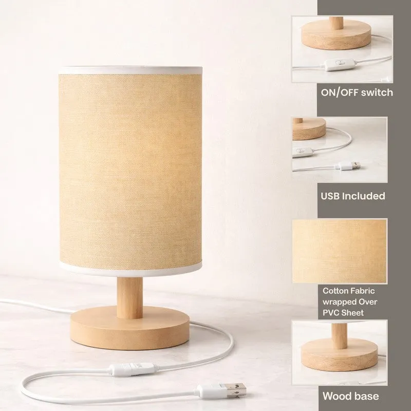 Natural Grain Jute Wooden Table Lamp - Beige media 9