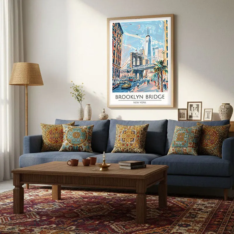 Vintage Brooklyn Bridge Framed Canvas Archival Canvas Wall Painting - Natural Brown Frame media 4