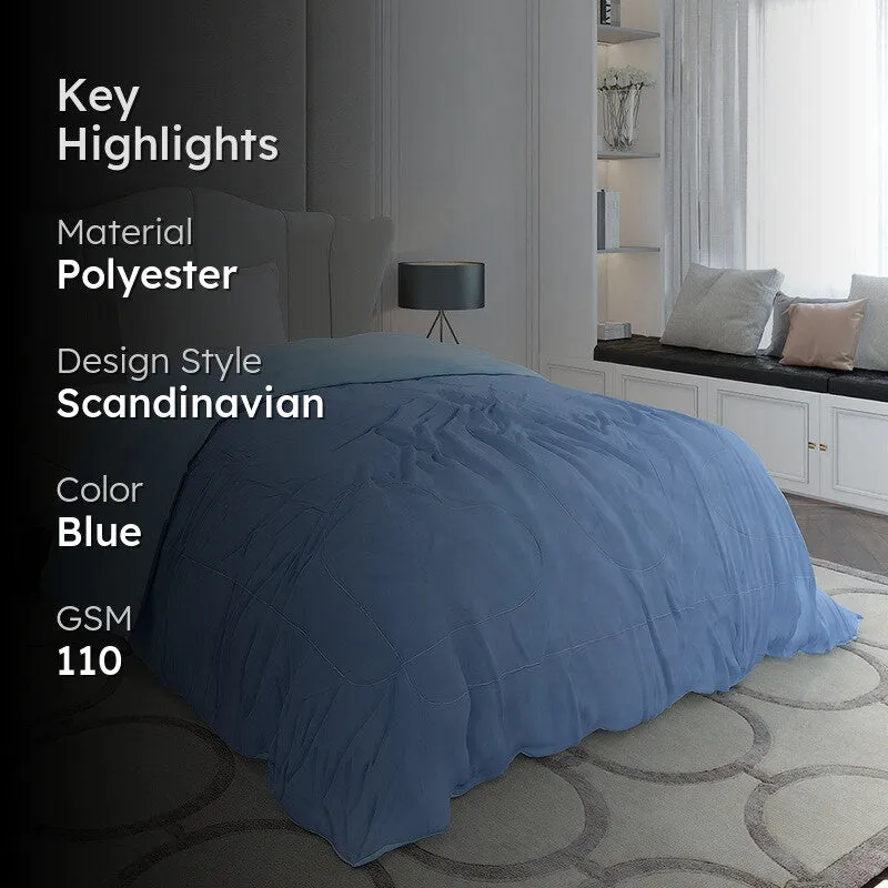 Monte Carlo Softelle Solid Polyester Reversible Comforter (Blue & Light Blue) - 110 GSM media 2